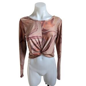 Beyond Yoga Medium Turn Inward Twisted Front Crop Jersey Top Brown Long Sleeves